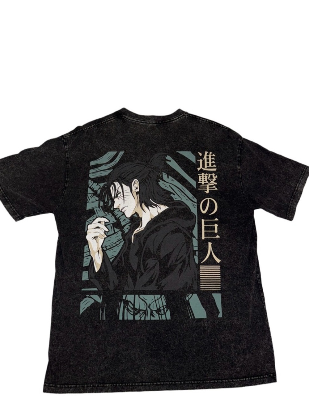 Attack on Titan Oversized Tee Men’s XL Black Washed Anime Shirt Tengu Tee